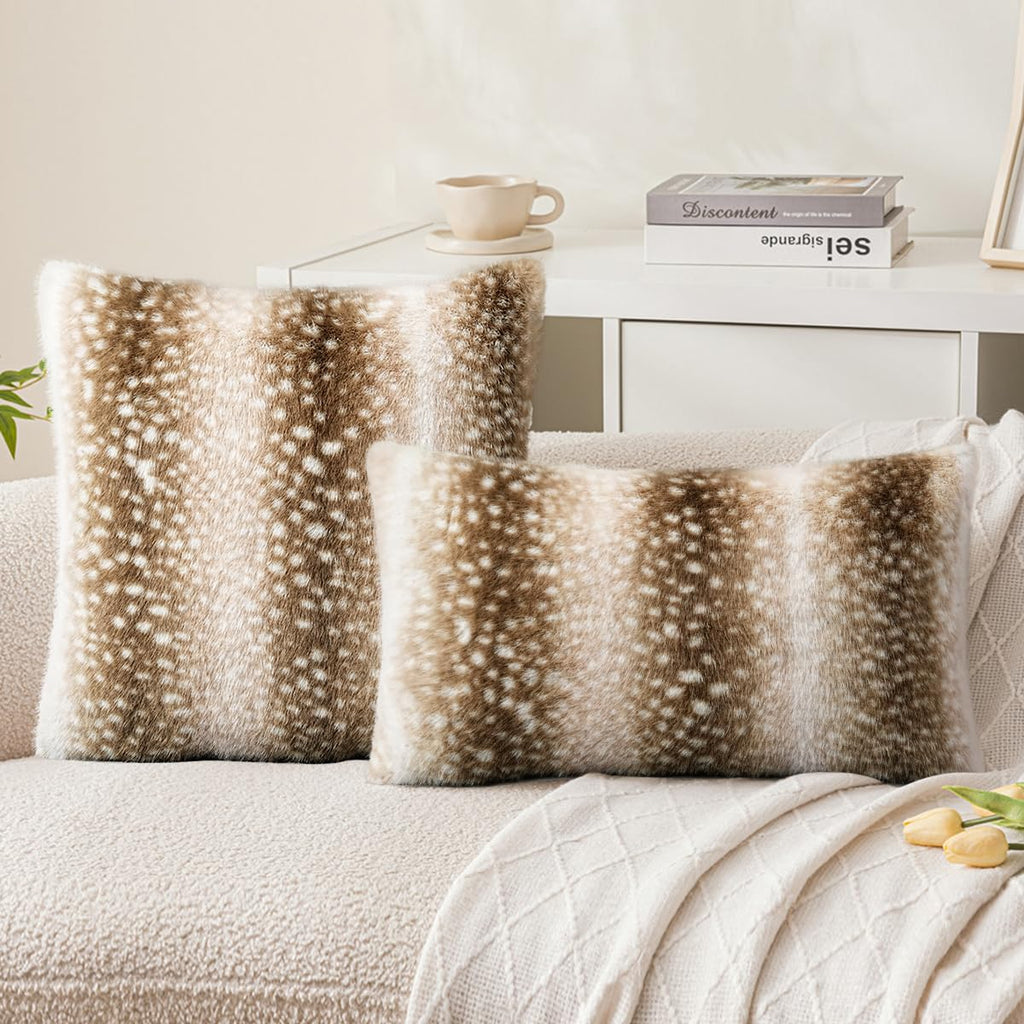 Faux Fur Deer Print Pillow Covers 20x20