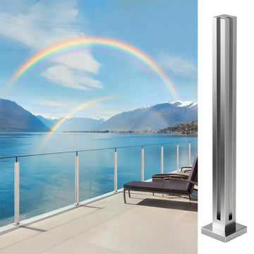 Glass Railing Post, No-Punch Glass Railing System with Spigot Slots & Base, Heavy-Duty 304 Stainless Steel Clamp for
