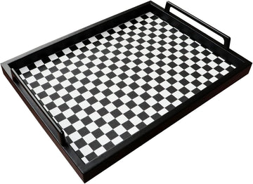 Living Room Coffee Table Decorative Tray, Food Service Tray, Leather Ottoman Tray,with Metal Handles 16.5 x 12.6 in