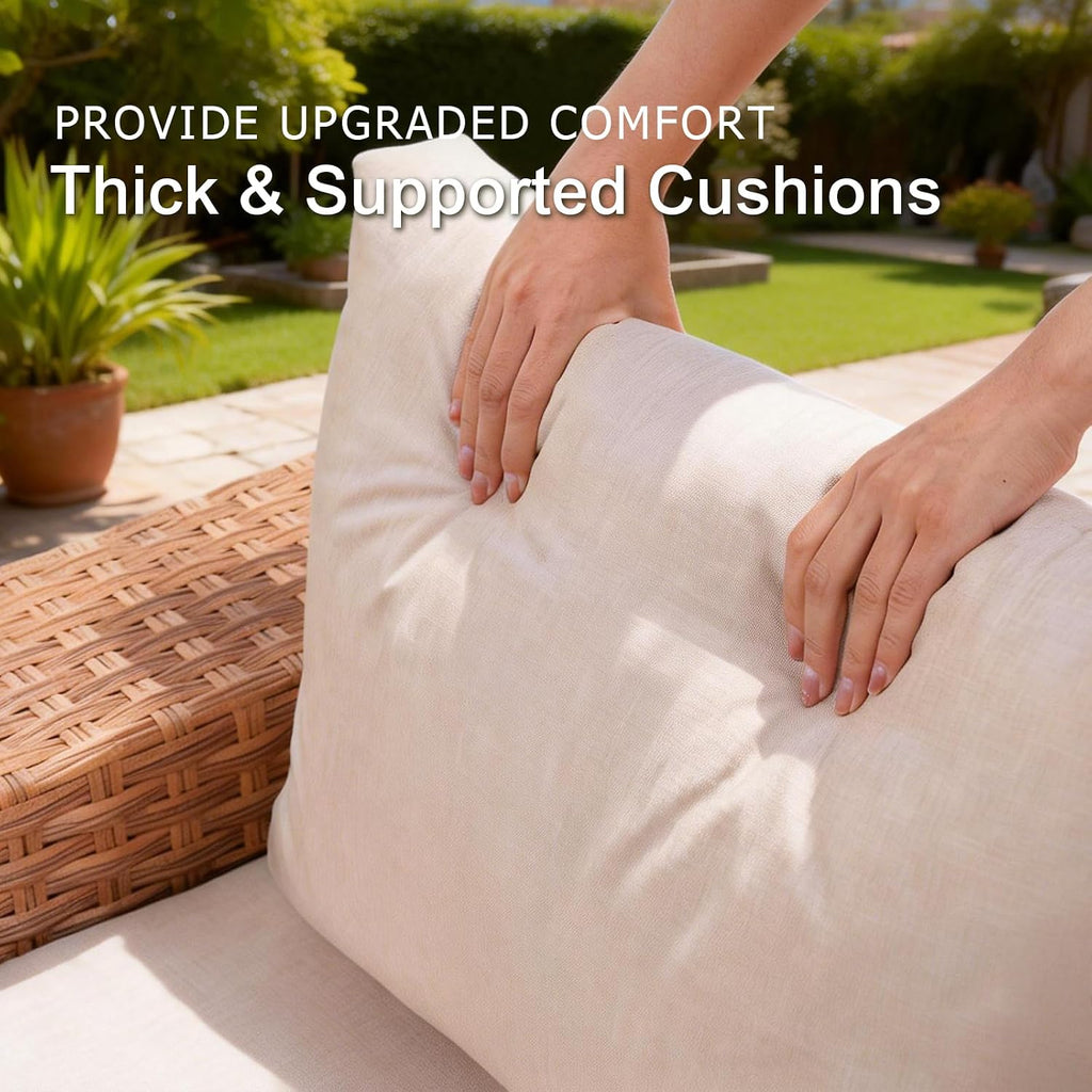 6-Piece Patio Wicker Sectional Furniture Set, Outdoor Modular Couch | L-Shaped Couch, 7.7" Wide Armrests, Thick