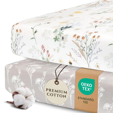 Baby Crib Sheets for Girls, Soft Cotton Blend, 2-Pack (Wildflower)