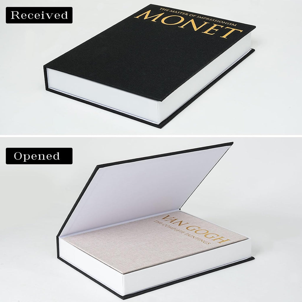 Book Shaped Storage Box Set of 2, Linen Black | Faux book organizer for bookshelf coffee table, eco-friendly