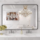 48X32 Inch Black Metal Framed Bathroom Mirror for Wall, Matte Black Bathroom Vanity Mirror Farmhouse, Large Rounded