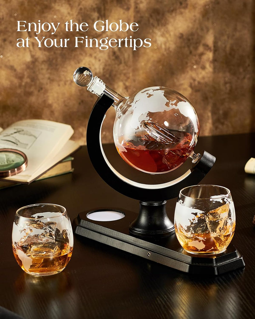 Light Up Globe Whiskey Decanter Gift Set with 2 Glasses