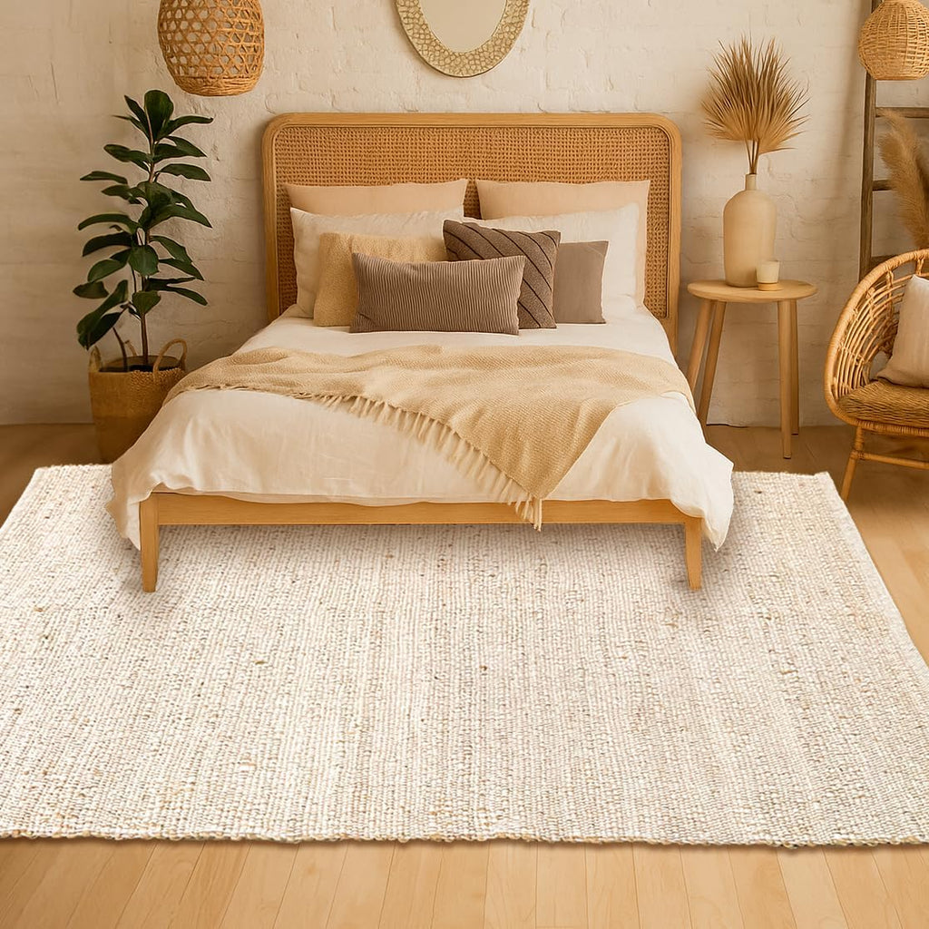 9x12 Jute Cotton Hand Woven Area Rug, Natural Jute/Cream Braided Boho Farmhouse Rug