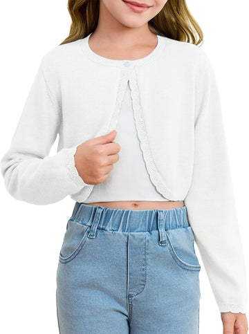 Long Sleeve Bolero Cardigan Sweater Kids Cute Button Knit Shrug Cropped Sweaters Tops