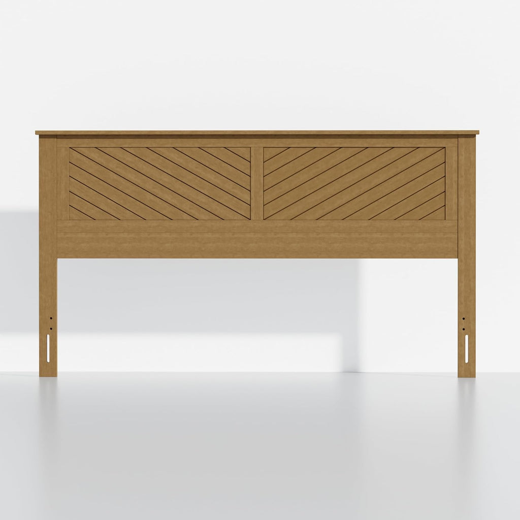 Serene Solid Wood Panel Headboard with Chevron Scoring, King, Stained Pine, Easy Assembly, Quality Materials