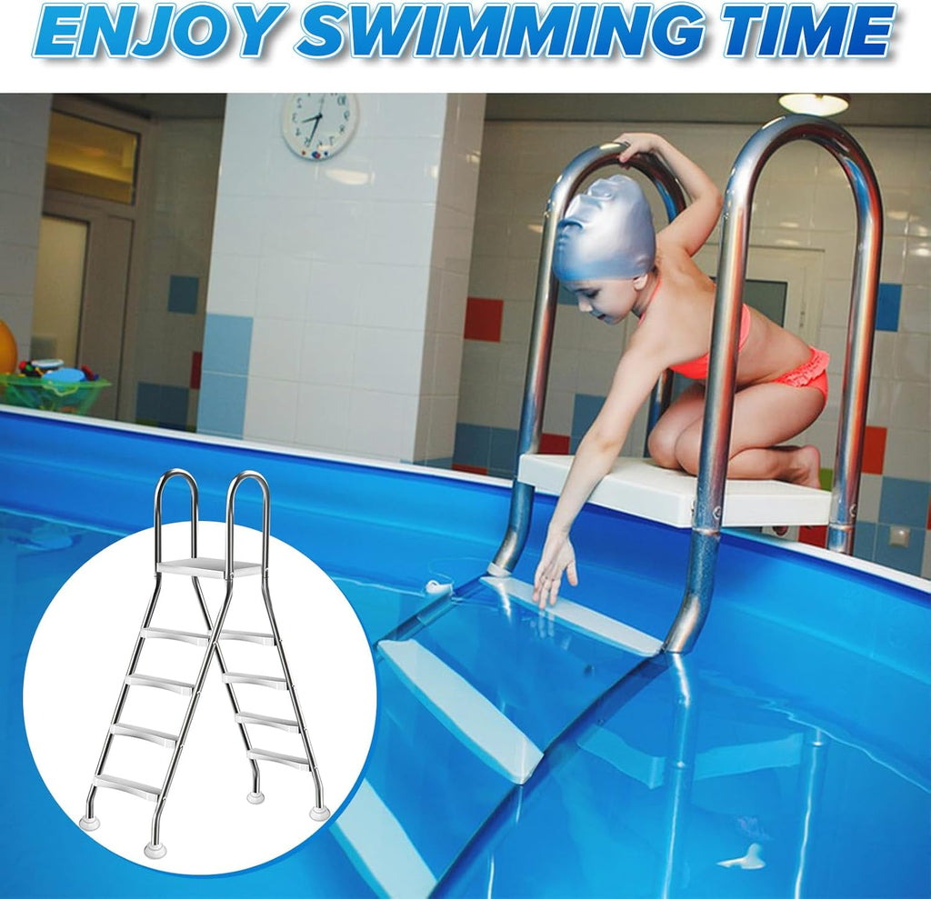 54" Heavy Duty Above Ground Pool Ladder with Platform,304 Stainless Steel | 551 lbs load capacity,4-Steps,Swimming