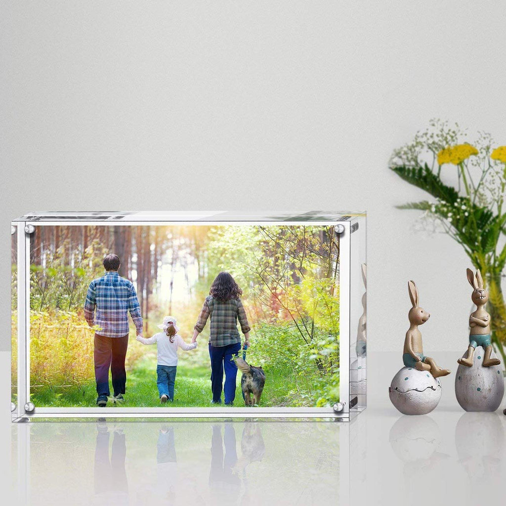 4x6 Inches Acrylic Picture Frame, Double Sided Clear Frameless Photo Frame with Magnetic Desktop Transparent