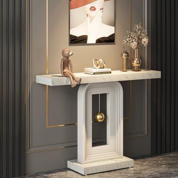 Modern Console Table, 40 Inches Faux Marble Sofa Table, Contemporary Entryway Table with Pendulum Shape Base Hallway