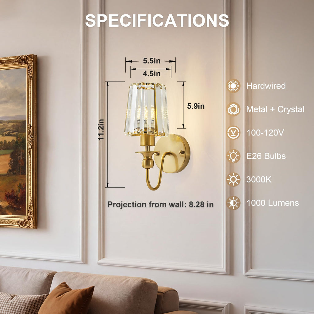 Hardwired Crystal Wall Sconces Set of 2
