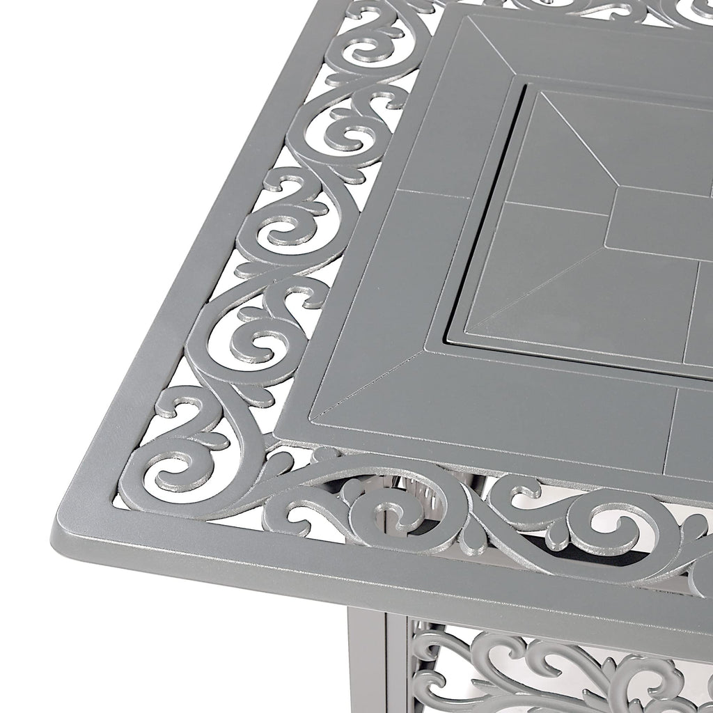 Rectangular 48 in. x 36 in. Aluminum Propane Fire Pit Table, Glass Beads, Two Covers, Lid, 57, 000 BTUs in Grey Finish