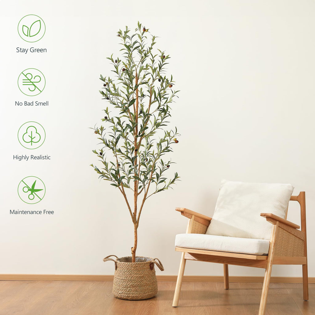2-Pack 6FT Artificial Olive Trees, Wood Trunks & Silk Leaves