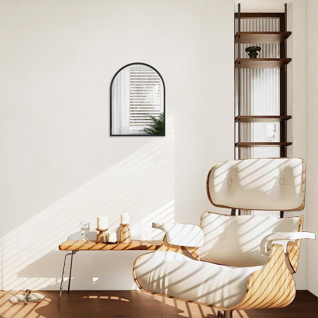 Black Arched Wall Mirror Aluminum Alloy Frame Bathroom Mirror Brushed Metal Vanity Wall Mounted Mirror Bedroom