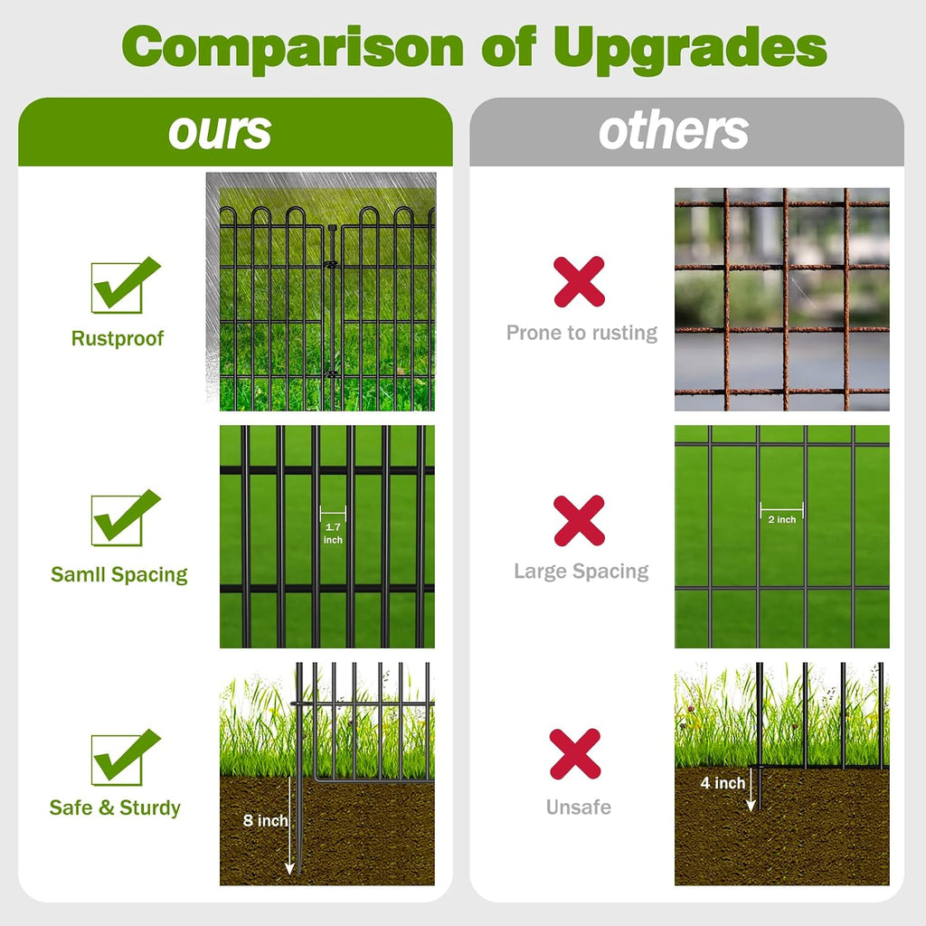 10 Panels No Dig Decorative Garden Fence with Gate for Yard, 48 in(H) X 26.25 ft(L) Animal Barrier Fencing for
