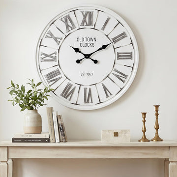Farmhouse 24 Inch Metal Large Wall Clock, Silent Non-Ticking Quartz Movement, Battery Operated Modern Rustic Clock