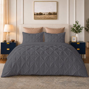 Pinch Pleated Oversized Queen Duvet Cover Set 100x100 Size 3 Piece 100% Egyptian Cotton Super Soft Cover for
