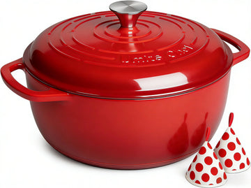 6QT Enameled Cast Iron Dutch Oven with Lid, Versatile Heavy-Duty Cookware Pot for Baking Bread, Braising, Soups &