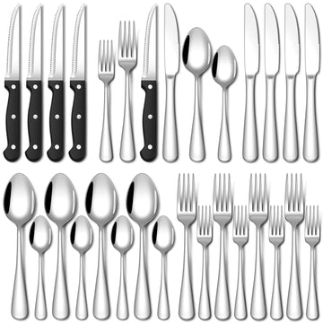 24 Piece Silverware Set with Steak Knives Food Grade Stainless Steel Flatware Set for 4 Cutlery Utensil Set Mirror