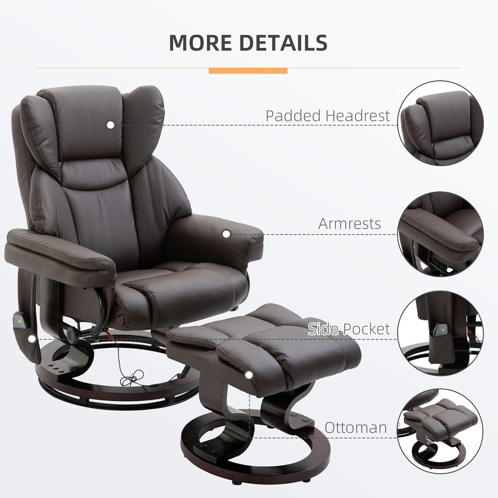Modern Reclining Swivel Lounge Chair and Ottoman — Brown Faux Leather