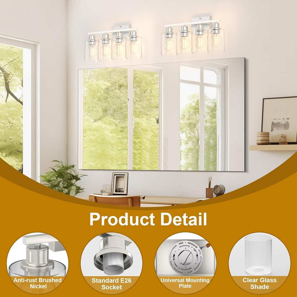 Bathroom Lighting Fixtures Over Mirror Brushed Nickel, 24Inches Vanity Lights , Modern 4-Light Wall Sconces E26 Base