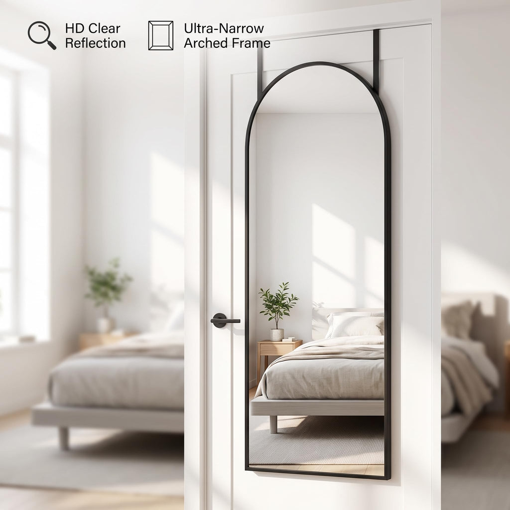 Arched Full Length Door Mirror 19"x51", High-Definition Shatterproof Glass with Protective Film, No-Drilling Hanging or