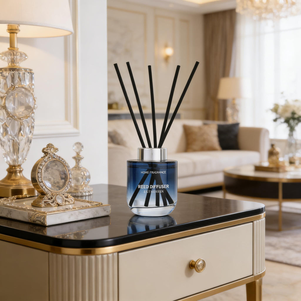 Reed Diffuser Set, 5.07oz(150ml) Vanilla Scented Diffuser Oils with 6 Diffuser Sticks Bathroom Shelf Decor & Air