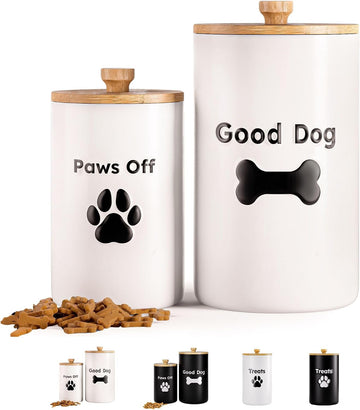 Dog Treat Container Airtight Set of 2, 9x5 & 7x4 inch Ceramic Jars. 11 Cups