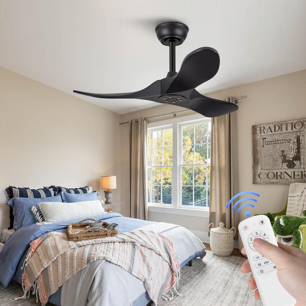 Inspired Maverick Style 36 Inch Solid Wood Black Ceiling Fan with Remote,Ceiling Fan no Light,6 Speeds,Noiseless,Reversible DC Motor,Modern Ceiling Fans without Lights for Bedroom Farmhouse Kids Room