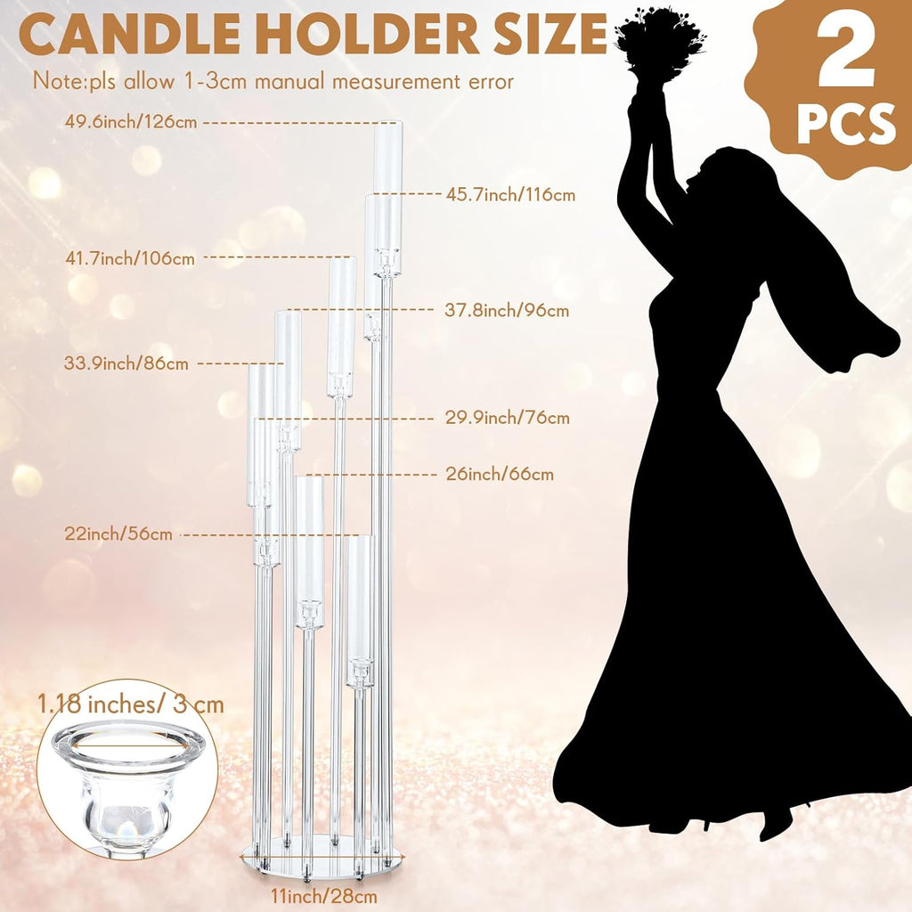 2 Pcs 8 Arm Acrylic Candelabra Centerpieces for Tables 49.6 x 11 Inch Candlesticks Holder Clear Acrylic Candle