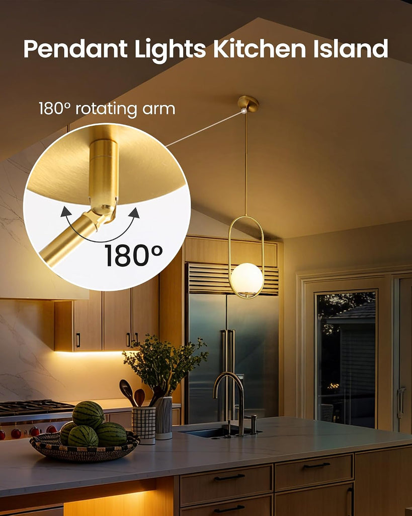 Pendant Lights Kitchen Island, Pendant Light Fixtures, Modern Gold Globe Glass Pendant Lighting, Brass Mid Century