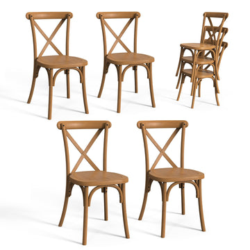 Plastic Outdoor Dining Chairs Set of 4, Stackable Patio Farmhouse Brown Dining Chairs with X Back, Waterproof Kitchen