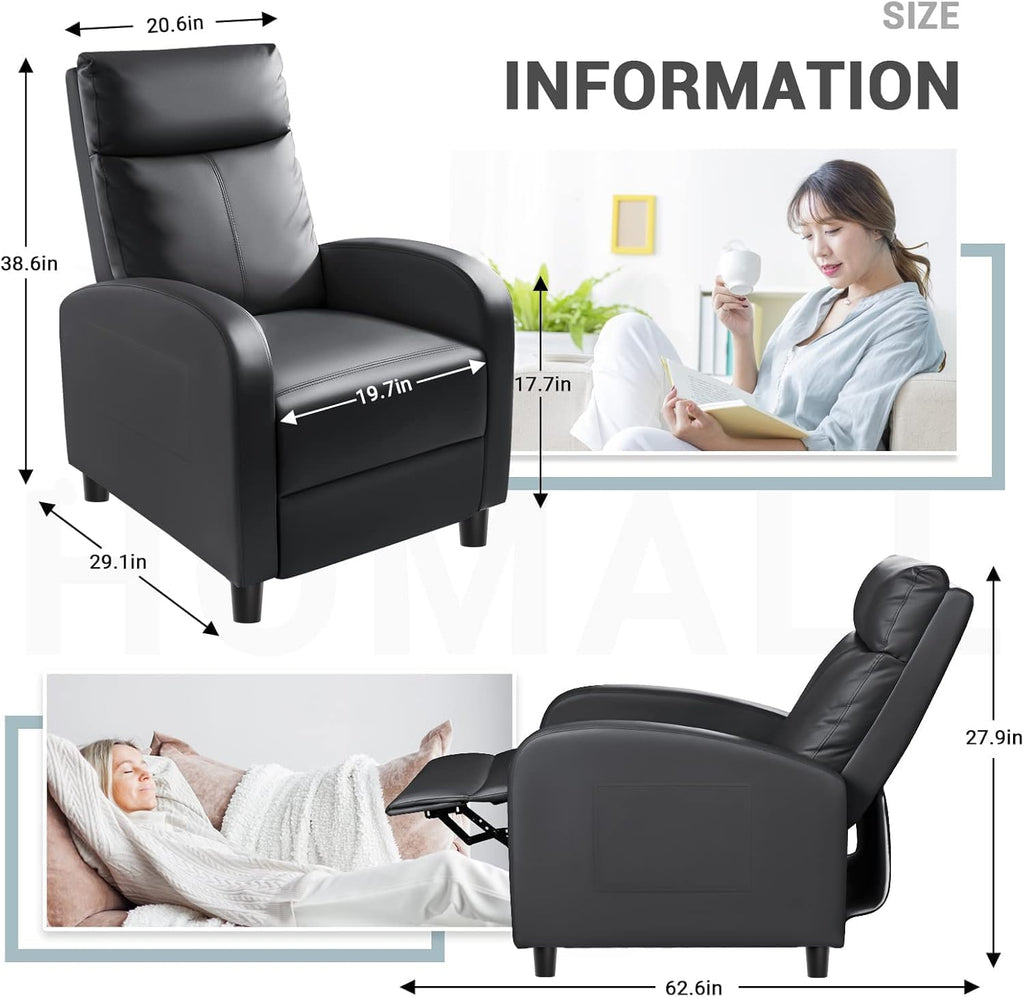 Recliner Chair, Recliner Sofa PU Leather for Adults, Recliners Home Theater Seating with Lumbar Support
