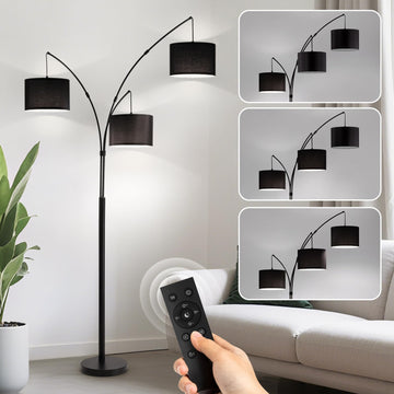 Floor lamp with Remote, 3 Light Arc Floor Lamps, Tall Standing Floor Lamps with Black Shades, 80" Large Floor