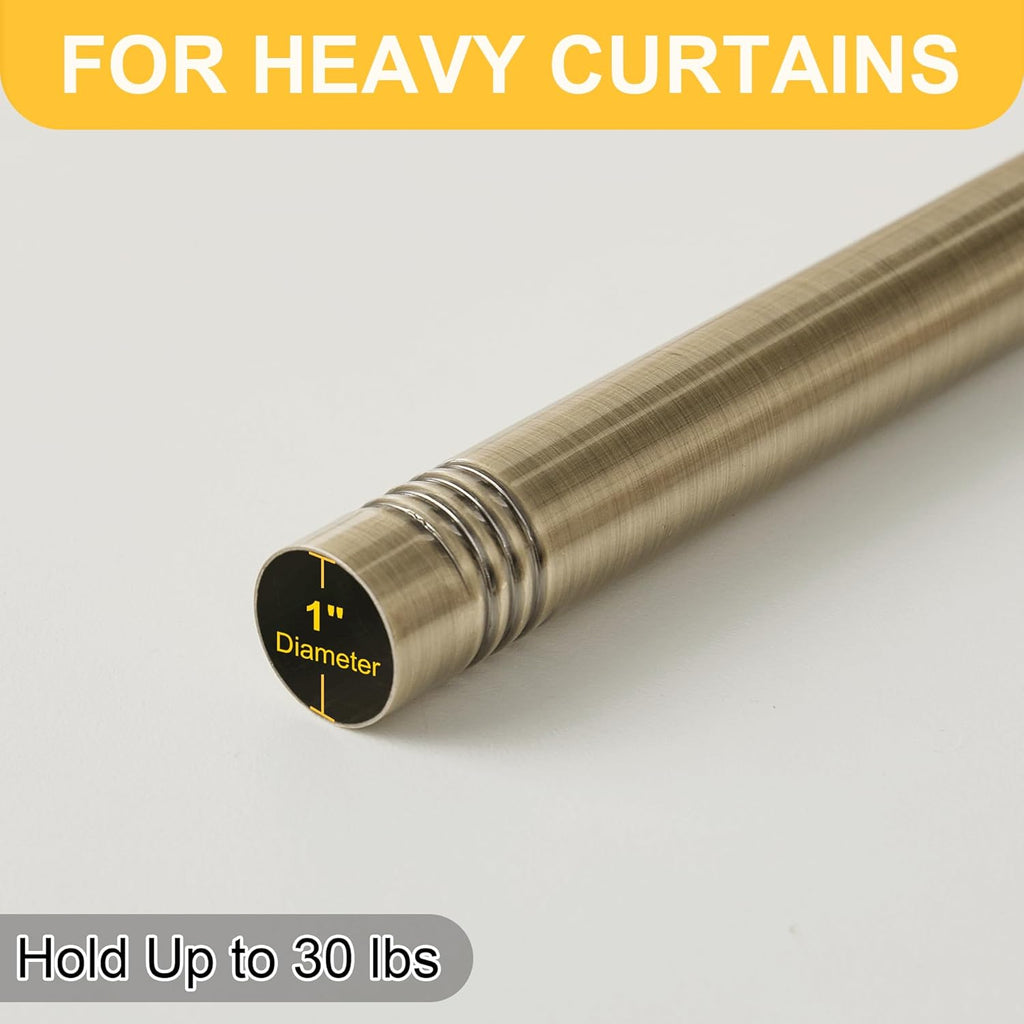 Brass Curtain Rod 1 Inch Diameter with Vivid Leaf Finials Telescoping Single Rod for Kitchen Living Room Bedroom