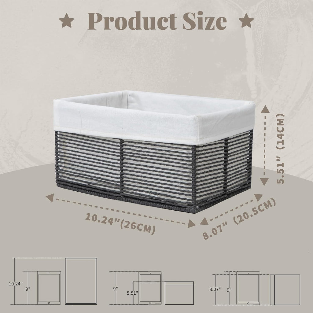 Hand-Woven Paper Rope Storage Baskets,Rectangular Wicker Baskets for Organizing,Decorative Woven Basket for