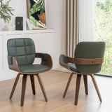 Mid-Century Modern Dining Chairs Set of 2, Swivel Faux Leather Dining Chairs with Arms and Curved Bentwood Back for Kitchen or Restaurant, Walnut Green