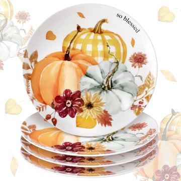 4 Pc Thanksgiving Dinner Plate Ceramic Plate, Classic Pattern