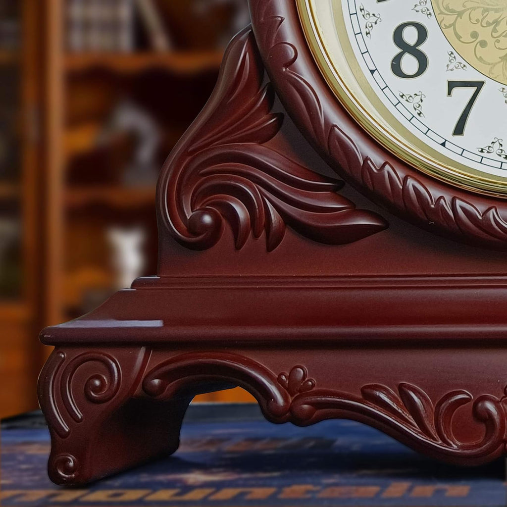 Decorative Quartz Mantel Clock, 12 Inch, Antique Style, Burgundy Red