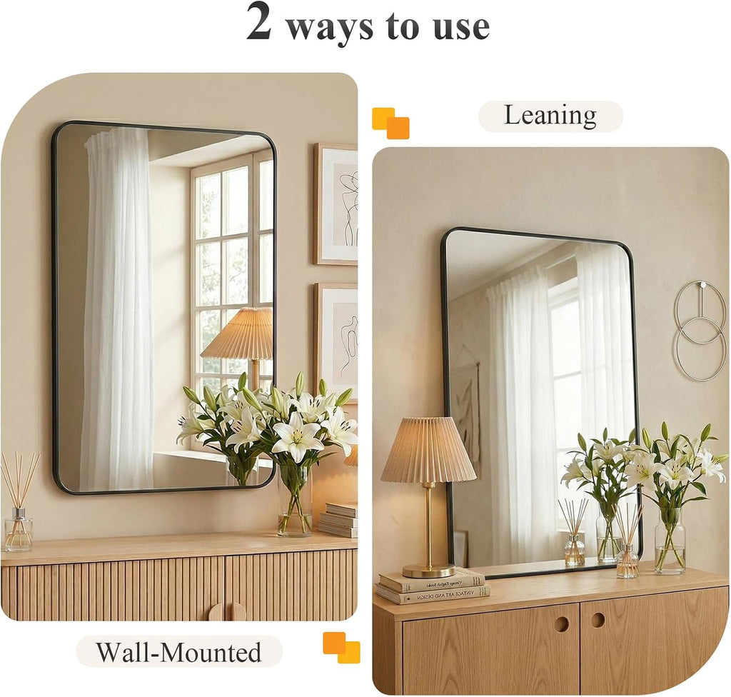 Bathroom Mirror for Over Sink, 20x28 Inch Wall Mount Mirror with a Rounded Rectangle and Matte Metal Frame