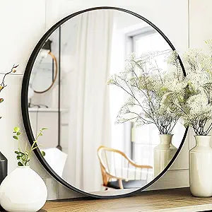 Black Round Mirror, Round Mirror 24 Inch, Black Circle Mirrors Matte Metal Frame, Wall Mounted Mirrors, Wall, Entryway.
