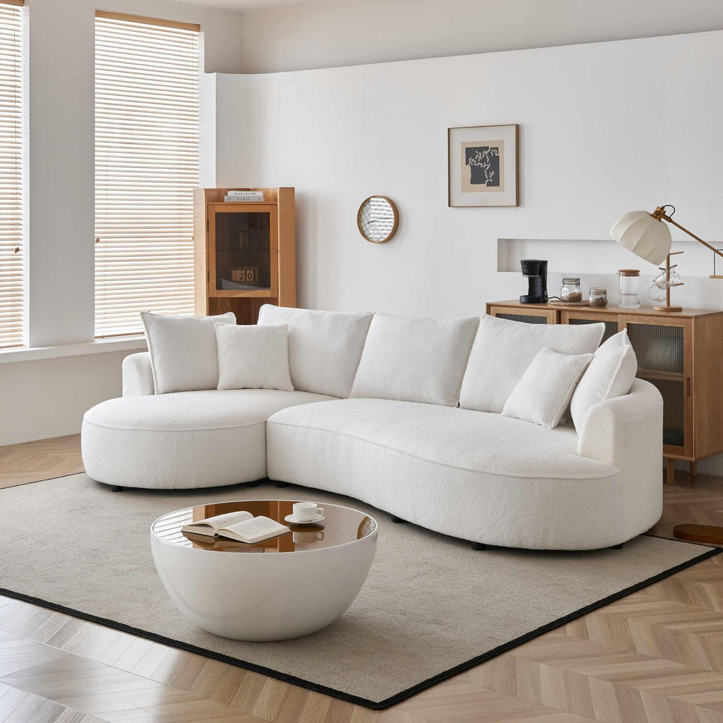 122.8" Curved Sofa, Cream Modern Boucle Modular Sectional Sofa Set 4 Seat Upholstered Couch