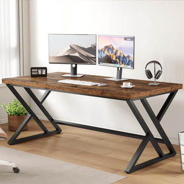 60 Inch Computer Office Desk Metal & Wood Writing Desks Rustic Brown