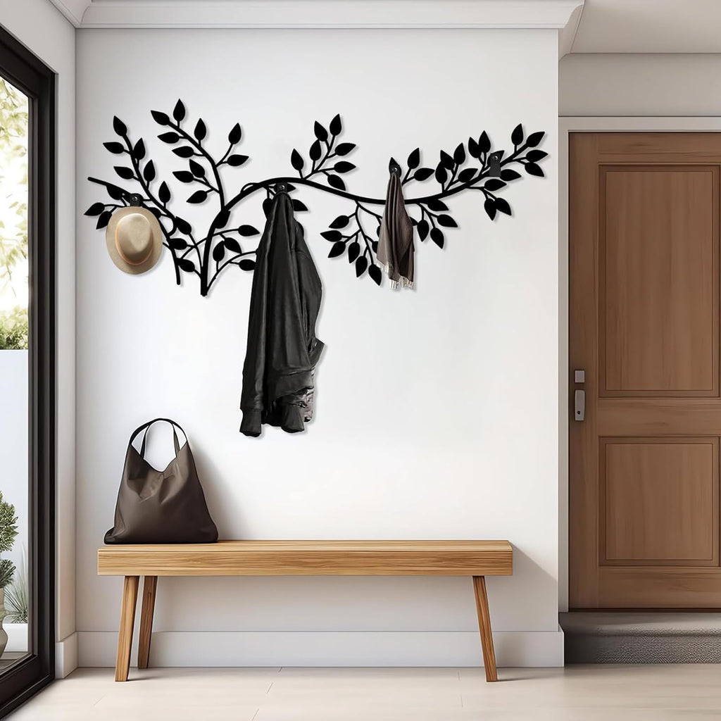 Metal Tree Coat Rack, Tree Branch Wall Mount, Ivy Trees Metal Coat Rack, Bay Leaf Trees Key Hat Clothes Hooks, Nature