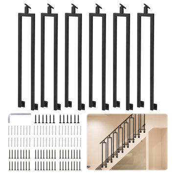 6 Pack U Shape 38.6" Stair Balusters with Adjustable Top Bracket for Staircase Interior, Side Mount Wrought Iron