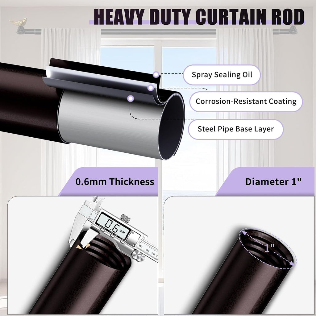 Curtain Rods Vintage Oil Bronze Curtain Rods for Windows Adjustable Drapery Rod with Bird Finials