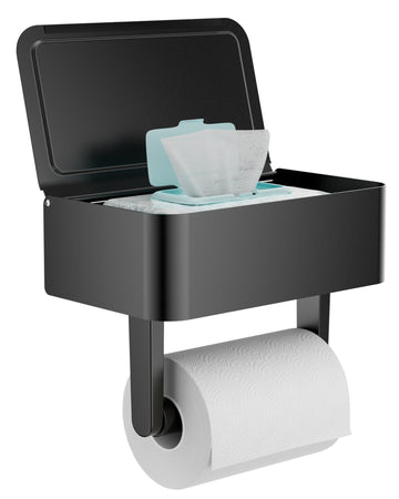 Black Toilet Paper Holder with Wipes Dispenser Self Adhesive