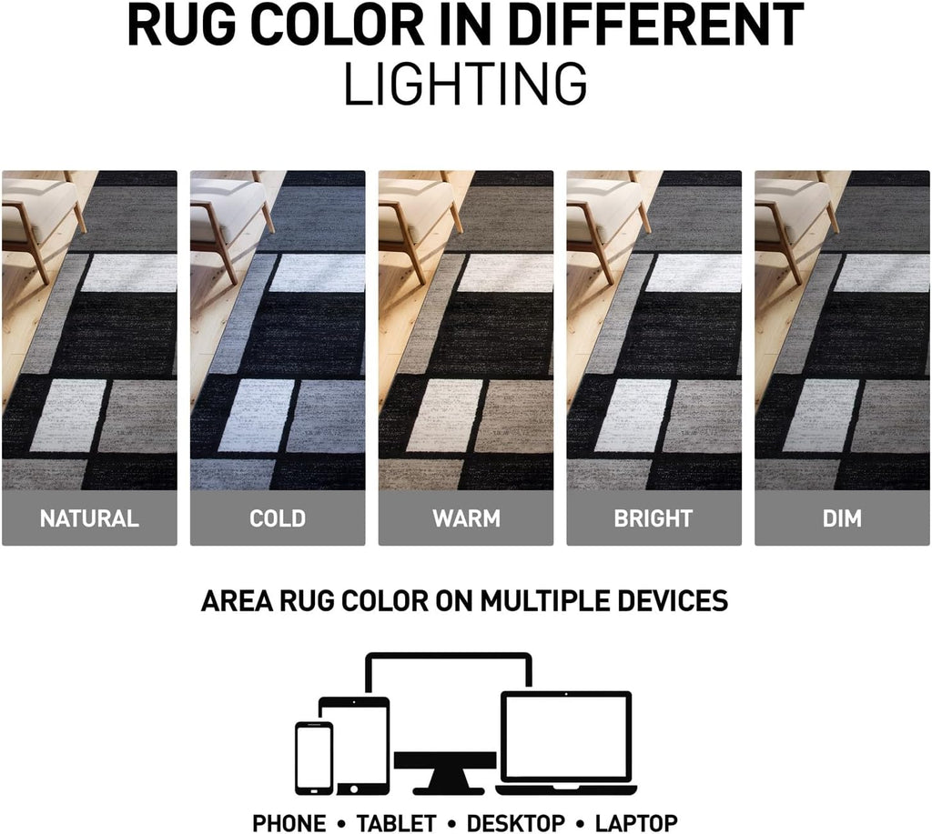 Modern Geometric Boxes Area Rug, Non Shedding Soft