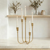 Cast Iron 5 Arm Candelabra Candle Holders, 16.2" Antique Brass Gold Candlestick Holders Centerpieces for Tables