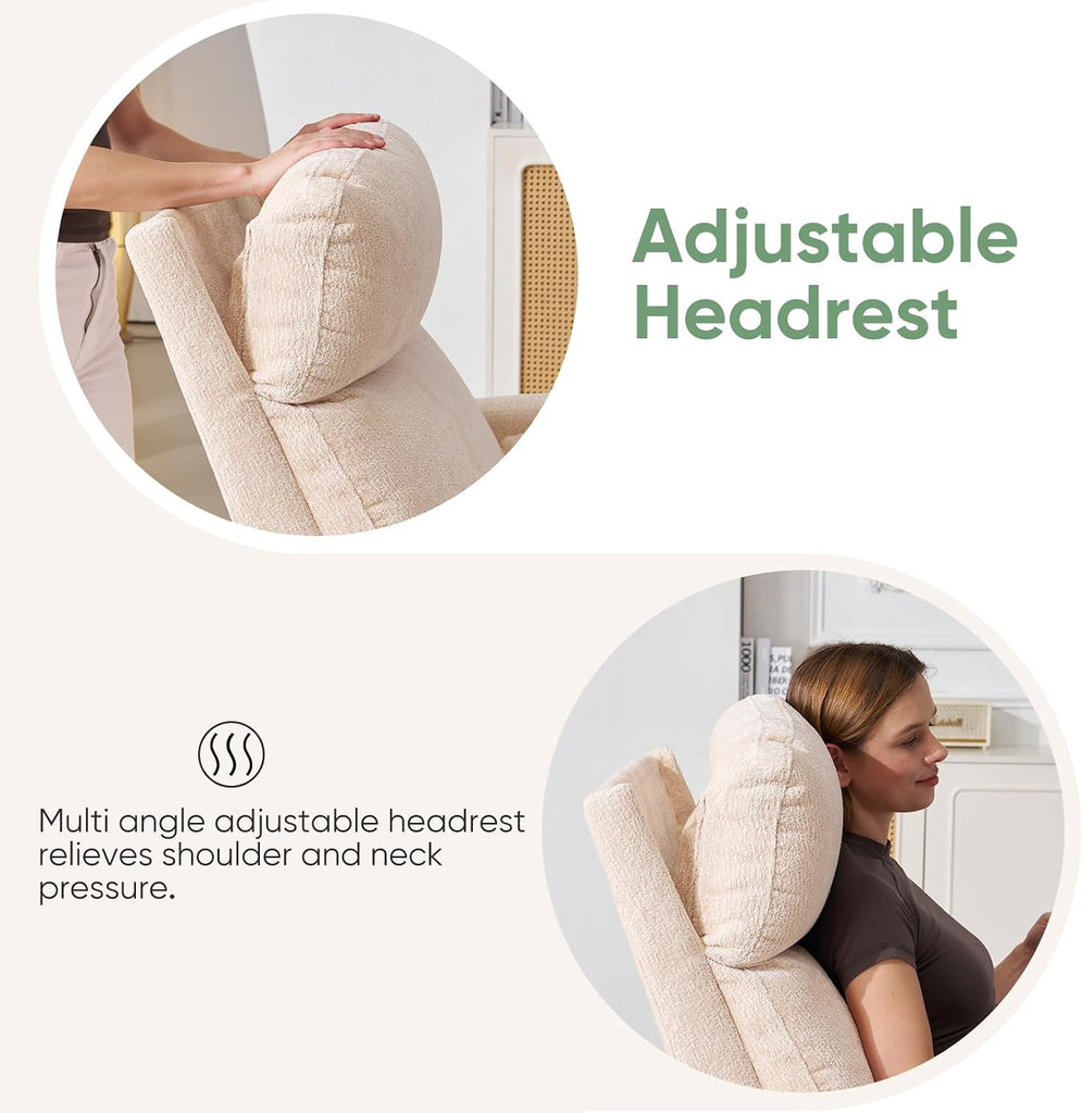 Oversized Swivel Rocker Recliner Chair with Heat and Massage, Rocking Chair Nursery with Adjustable Headrest, Manual